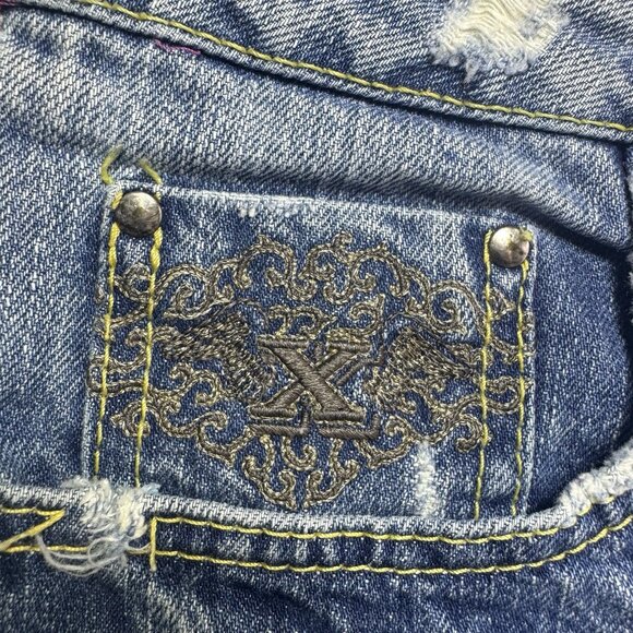 VTG Y2K Twenty X Houston Jeans Embroidered Floral Distressed Bootcut Lowest Rise - Picture 9 of 15